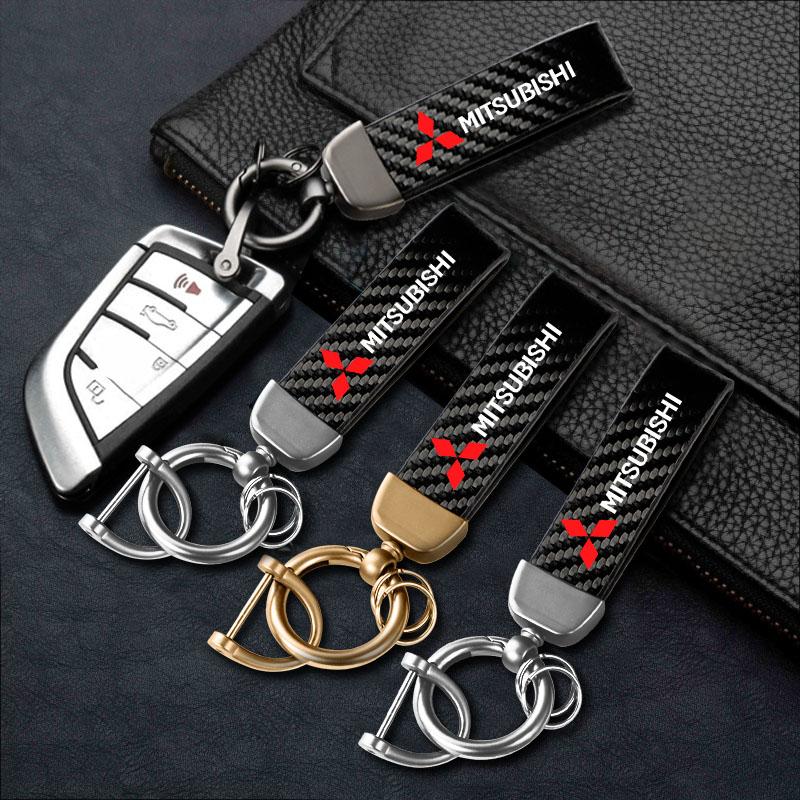 Kohlefaser Leder Schlüsselanhänger Auto Schlüsselanhänger Zubehör Für Mitsubishi L200 ASX Pajero Lancerex Evo Attrage Eclipse Cross Xpander