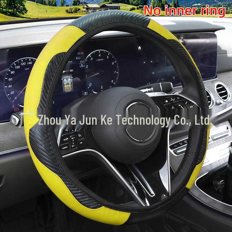 All-Season Universal Carbon Fiber Steering Wheel Cover, Elastic Leather, No Inner Ring