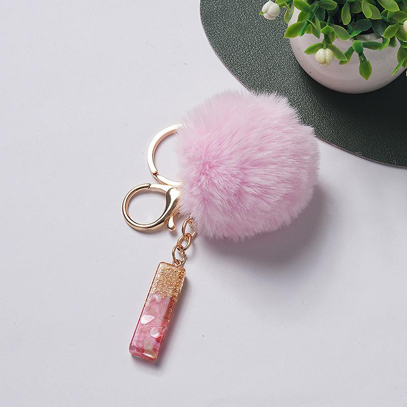 Niedlicher Schlüsselanhänger Rosa Pompom Fellkugel 26 Buchstaben Schlüsselanhänger Harz Schlüsselanhänger Handtaschenanhänger Für Frau Ornamente Accessoires Geschenk