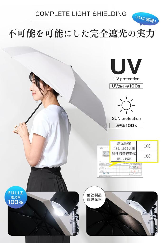 FULIZ UV Light Folding Ultra For Sun and Folding Umbrella for Complete Light Blocking by a Dermatologist x Featured in Parasol, Protection, 100%