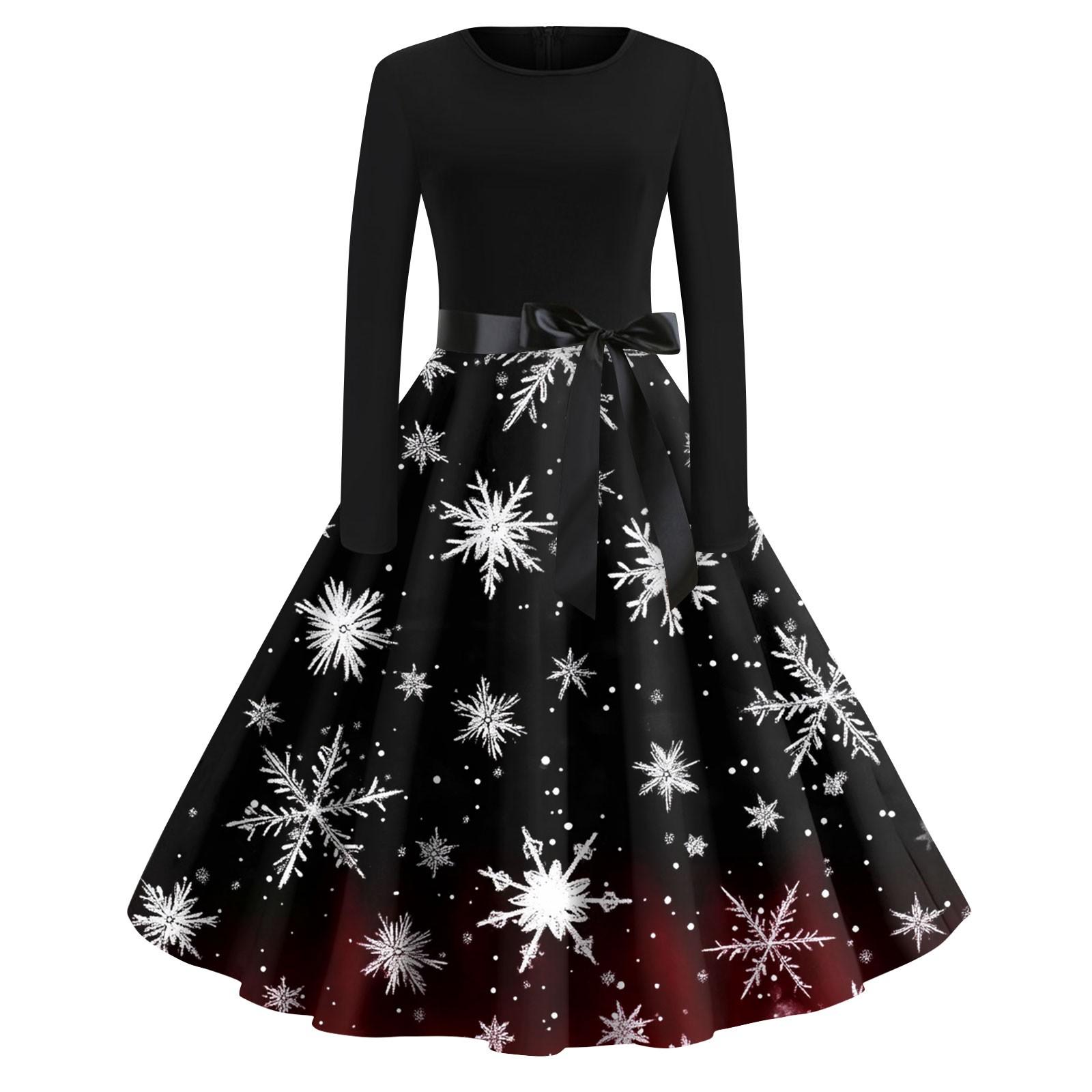 

Женская мода с круглым вырезом, повседневные тонкие рождественские платья с длинным рукавом и принтом XL