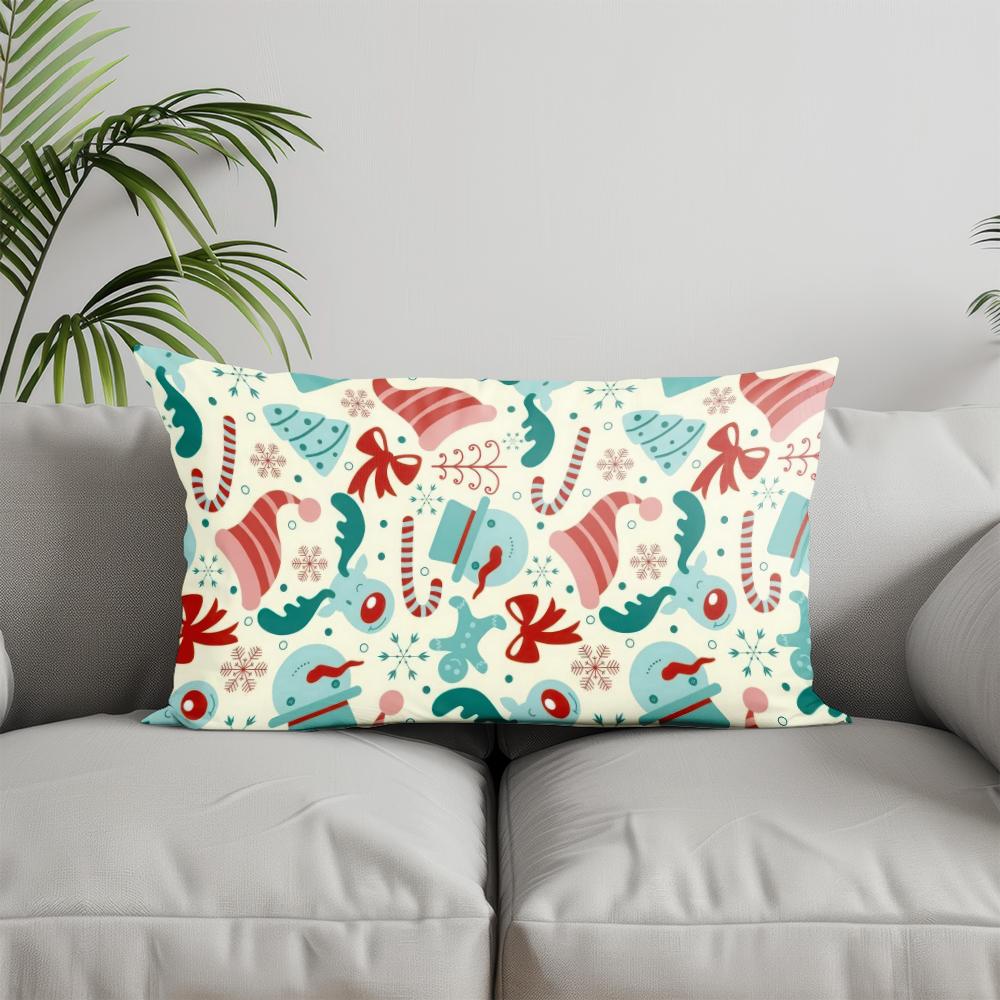 Home Decor Festive Christmas Pattern Pillow Suitable For Sofa Bedroom Car Pillow Cover Cushion Rectangular Back Cushion