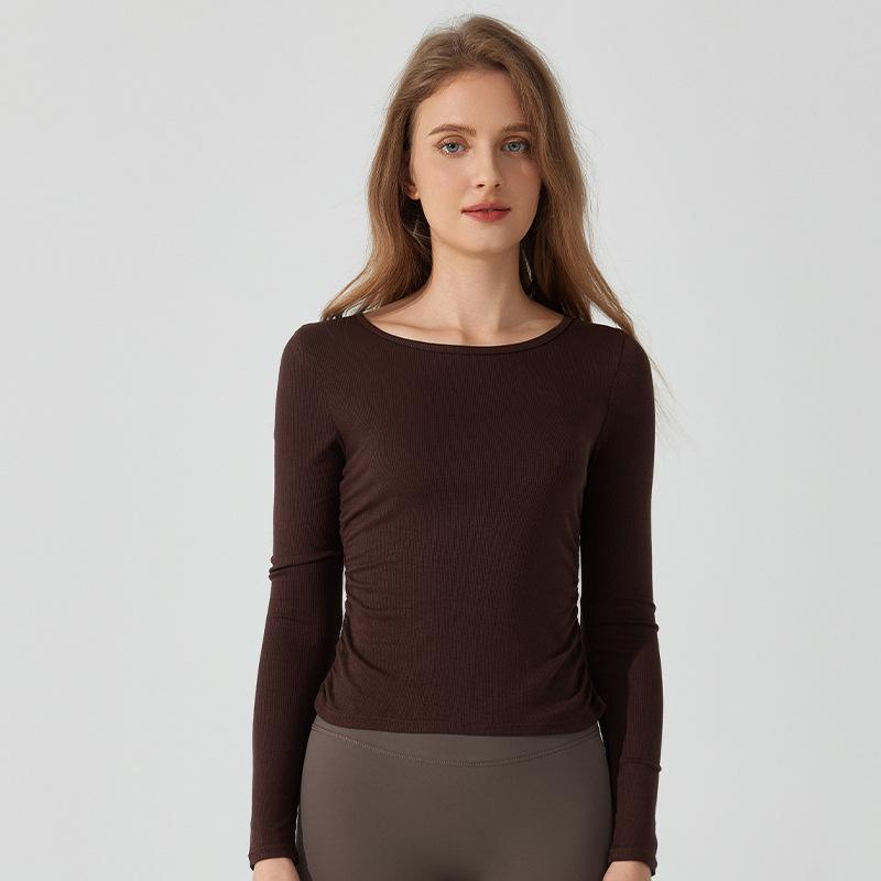 Women s Antibacterial Slim Fit Ribbed Yoga Top - Long Sleeve, Round Neck, Breathable Base Layer L