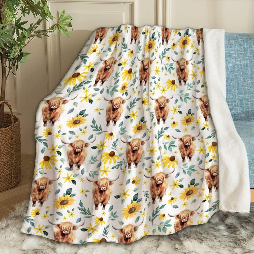 Sunflower Heights Cattle Digital-printed Polyester Bedroom Velvet Flannel Soft Sofa Cover Blanket Fleece Soft Sofa Cover