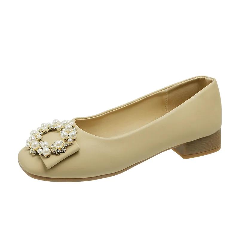 Spring and Autumn New Luxury Women's Flat Shoes Fairy Style Pearl Shallow Mouth Casual Shoes Soft Bottom Comfortable Work Shoes