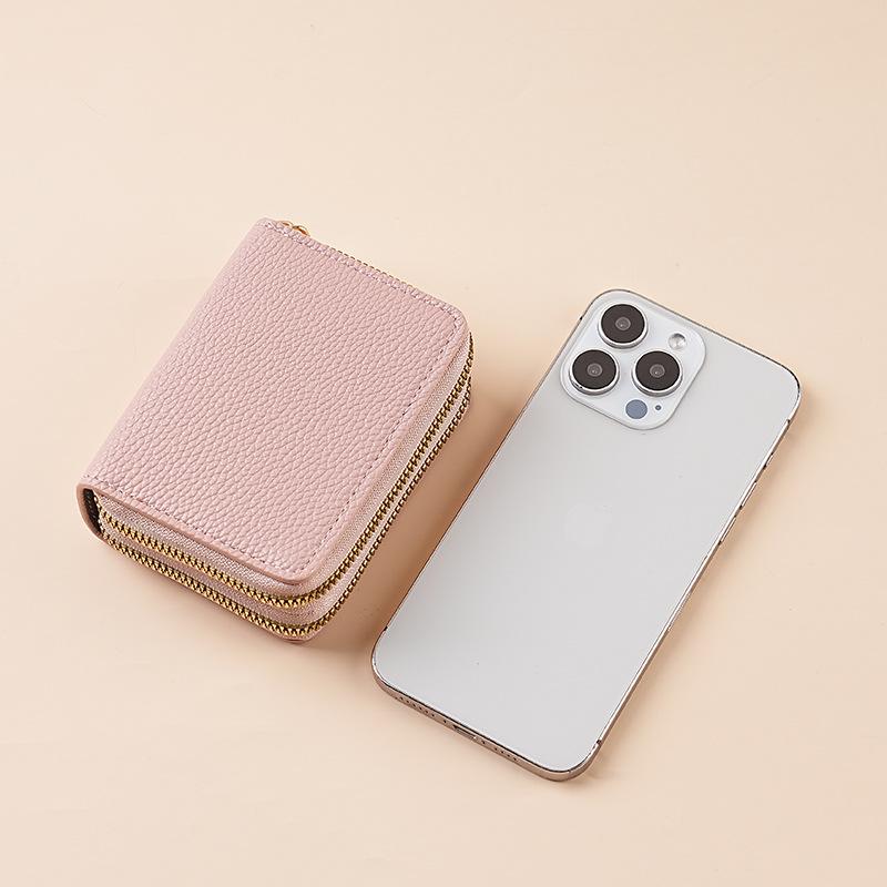 Fashion Classic Lychee Pattern Change Bag Short Bag Double Zipper Storage Multi-card Position Card Bag Clutch Bag Wallet