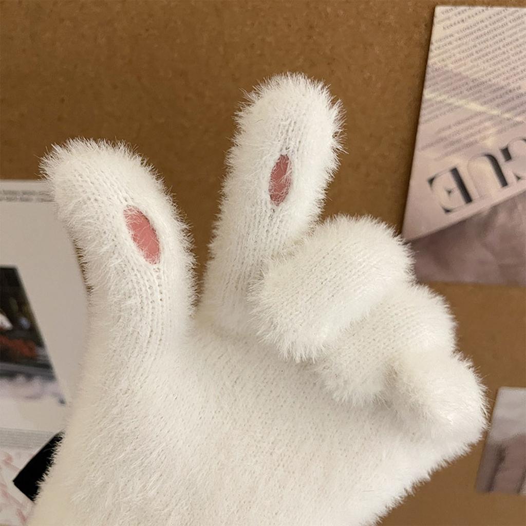 Rhinestone&Bowknot Decor Knitted Gloves Winter Full Finger Mitten Thicken Warm Christmas Black/ White Gloves for Girls