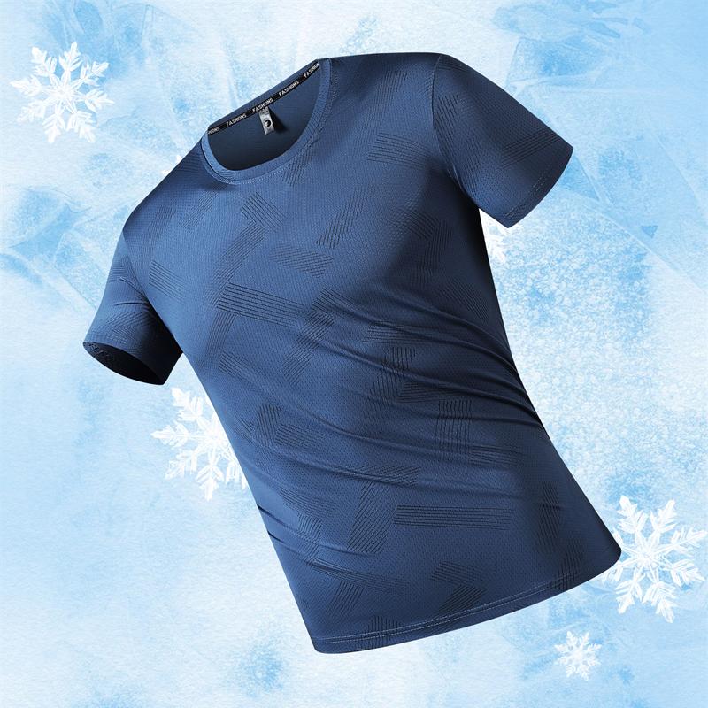 Short-sleeved Ice Silk Short-sleeved T-shirt Men's Thin Loose Quick-drying T-shirt Running Sports Elastic Men's Top Large Size