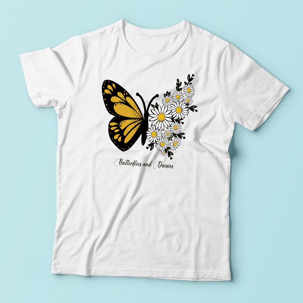 

2023 New Women s T-Shirts Harajuku Fashion Print O-Neck Ladies Tops Tees Shirts Daisy Butterfly Flora Print Top Female T-Shirt L білий