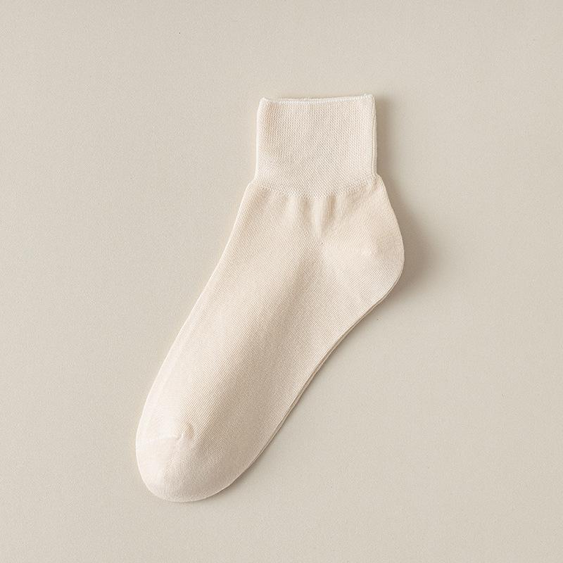 Women's Spring and Summer Thin Pure Color All Go Boneless Simple Loose Mouth In The Tube Socks