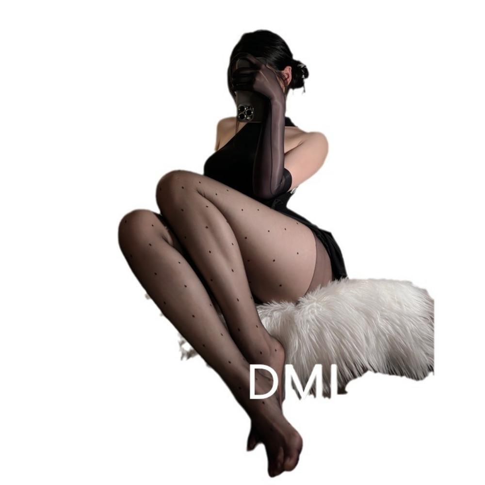 Domila Polka Dot Jk White Silk Love Black Stockings Women's Spring and Summer Thin Sweet Bow Milk White Pantyhose