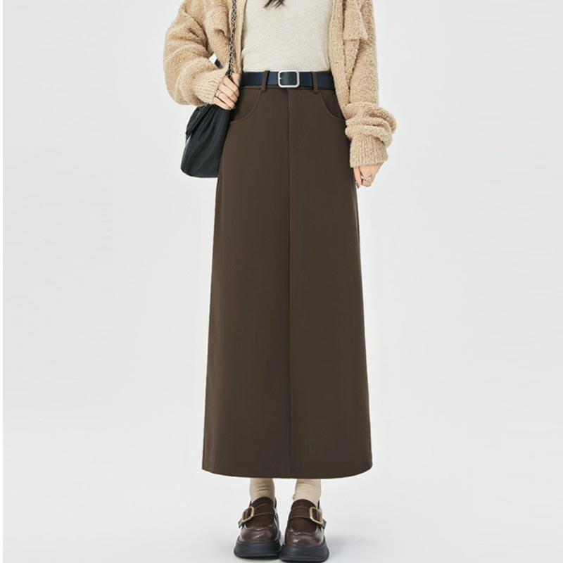 Woolen Skirt for Women Autumn Winter High-waist Slim Fit Straight Hip-hugging Long Skirt Vintage Clothing Y2k Japanese Style