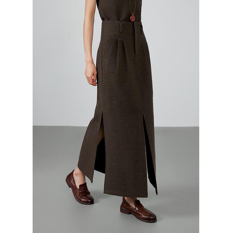 Women's 2025 Autumn/Winter Slimming High-Waisted Vanilla Coffee Slit Long Skirt