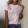 Moda feminina camiseta com gráfico de flamenco 3D impresso manga curta verão oversized poliéster fibra roupas