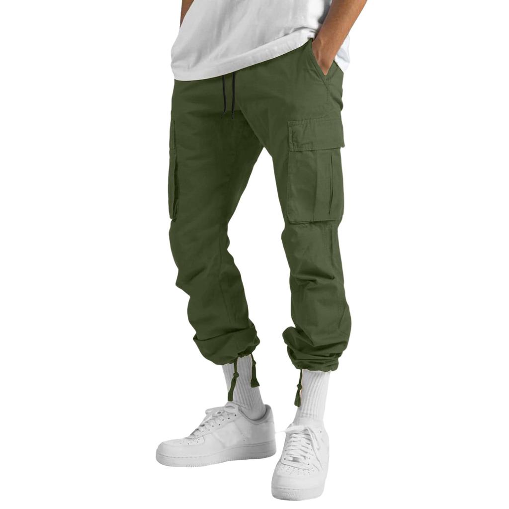 Men's Loose Casual Multi-pocket Work Pants, Youth Stretch Waist Drawstring  Pants