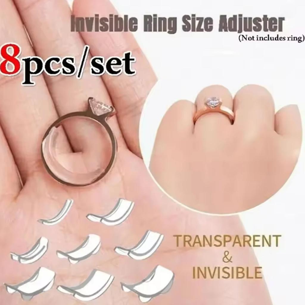 8 szt. Niewidoczny przezroczysty regulator rozmiaru pierścionka z 8 rozmiarami Stały zacisk Podkładka regulacyjna Narzędzie ochronne do biżuterii Dystanser