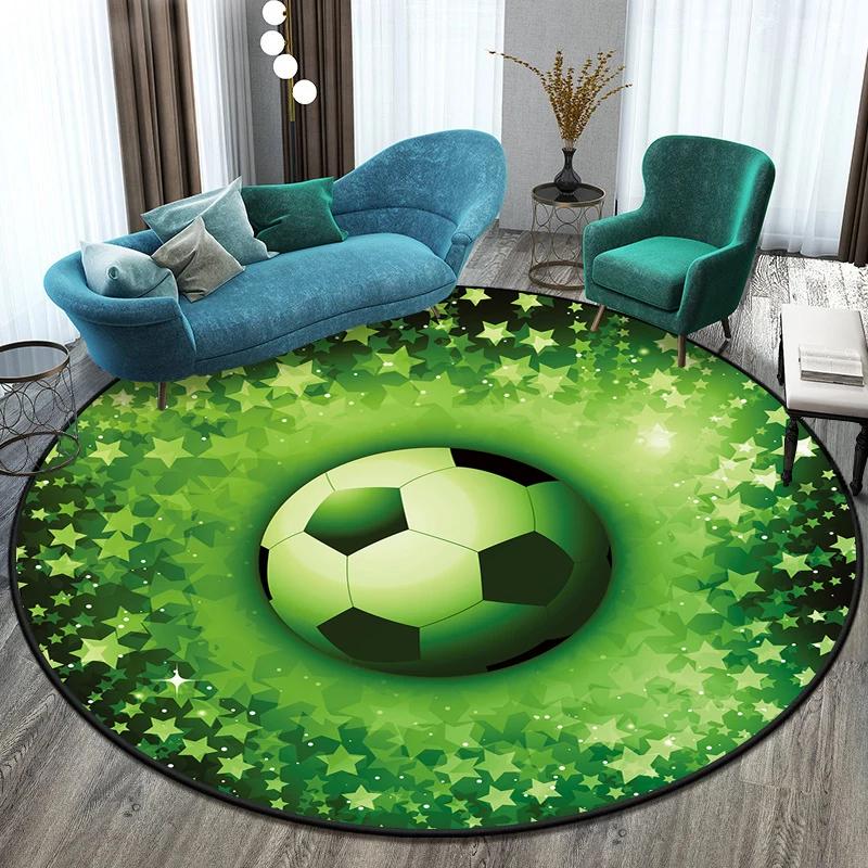 Fußball Fußballfeld Bedruckter Runder Teppich für Wohnzimmer Matte für Kinder Bodenteppich Yogamatte Schlafzimmer E-Sport Stuhl Rutschfeste Matten