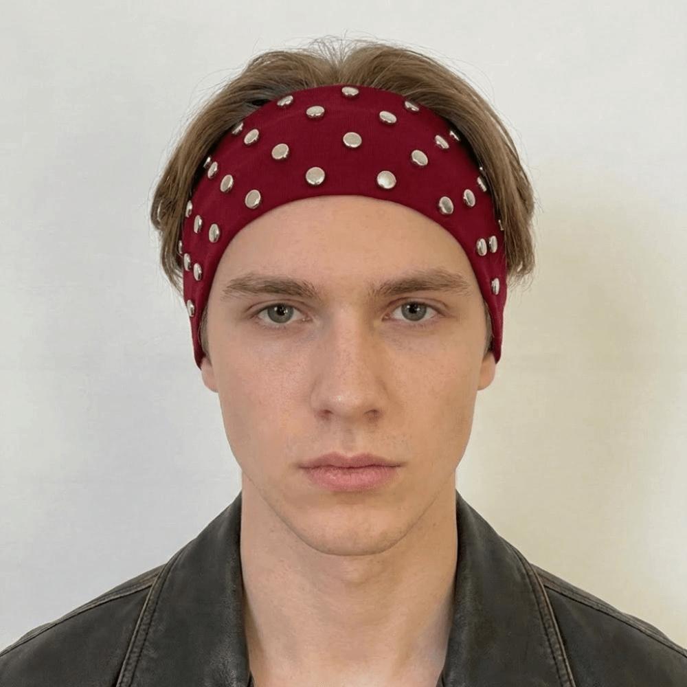 Wide Punk Headwrap Korean Style Elastic Hair Band Fashion Rivet Headbands  Headwear