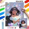 Pintura a óleo digital animada Princesa Jasmim diy pintura para colorir pintada à mão decoração de casa, bela arte de parede floral com glitter