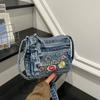 Borsa a Tracolla in Denim da Donna con Ricamo di Gattino Cartone Animato e Multi-scomparti