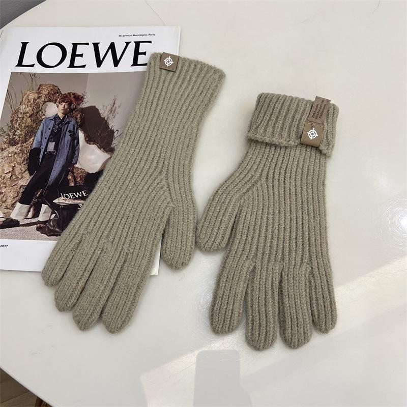 Blogger Knitted Five-finger Long Gloves Autumn and Winter Touch Screen Warm Solid Color Leaking Finger Gloves