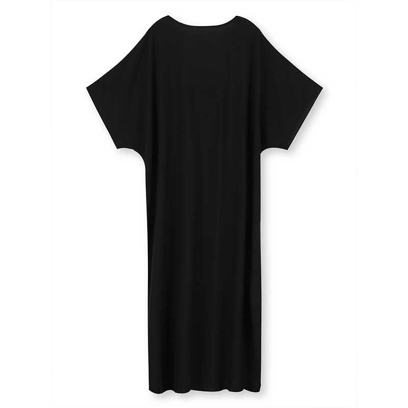 EDOLYNSA Chic Gold Thread Embroidered Plus Size Black Kaftan V Neck Dress 2024 Women Summer Beachwear Swimsuit Cover Up Loose Caftan Q1685