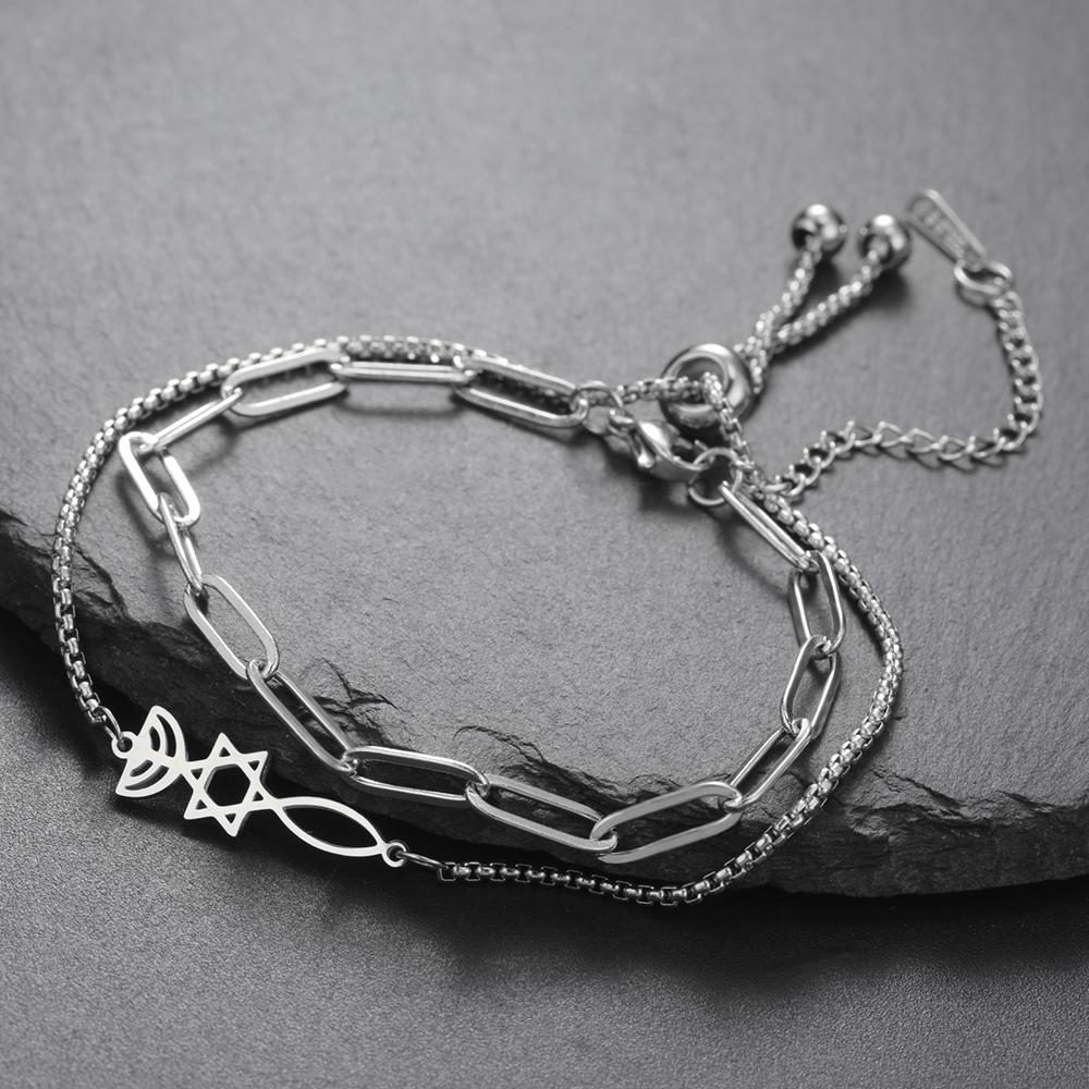 Dawapara Messianic Seal of Jerusalem Bracelet Jewish Star of David Menorah Religious Judaism Hanukkah Gifts Stainless Steel