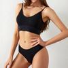 Cotton Female Underwear Set Short Skin Care Kits Ribbed Brassiere Sexy Thong Low Waist Panties Women Seamless Bra Lingerie Set