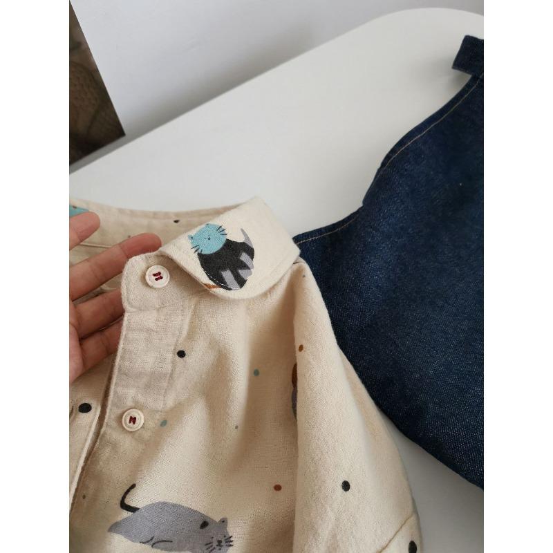 Printed Cat Brushed Cotton Lazy Shirt Women's Loose Casual Autumn