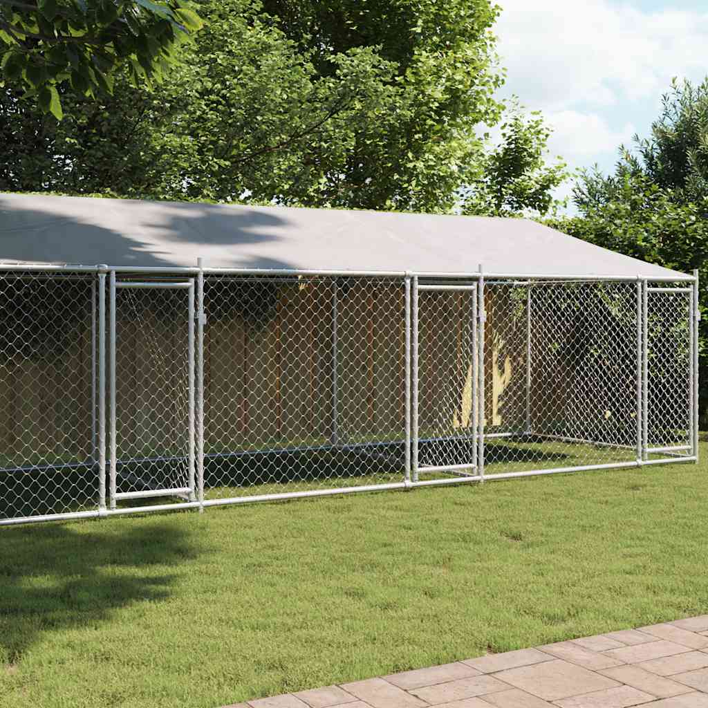 Vidaxl Klatka Dla Psa, Z Dachem I Drzwiami, Szara, 8X2X2 M, Stal