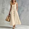Women's Casual Sleeveless Dress with Thin Straps Button Front Long Dress with Pockets Lightweight Summer Maxi Dress