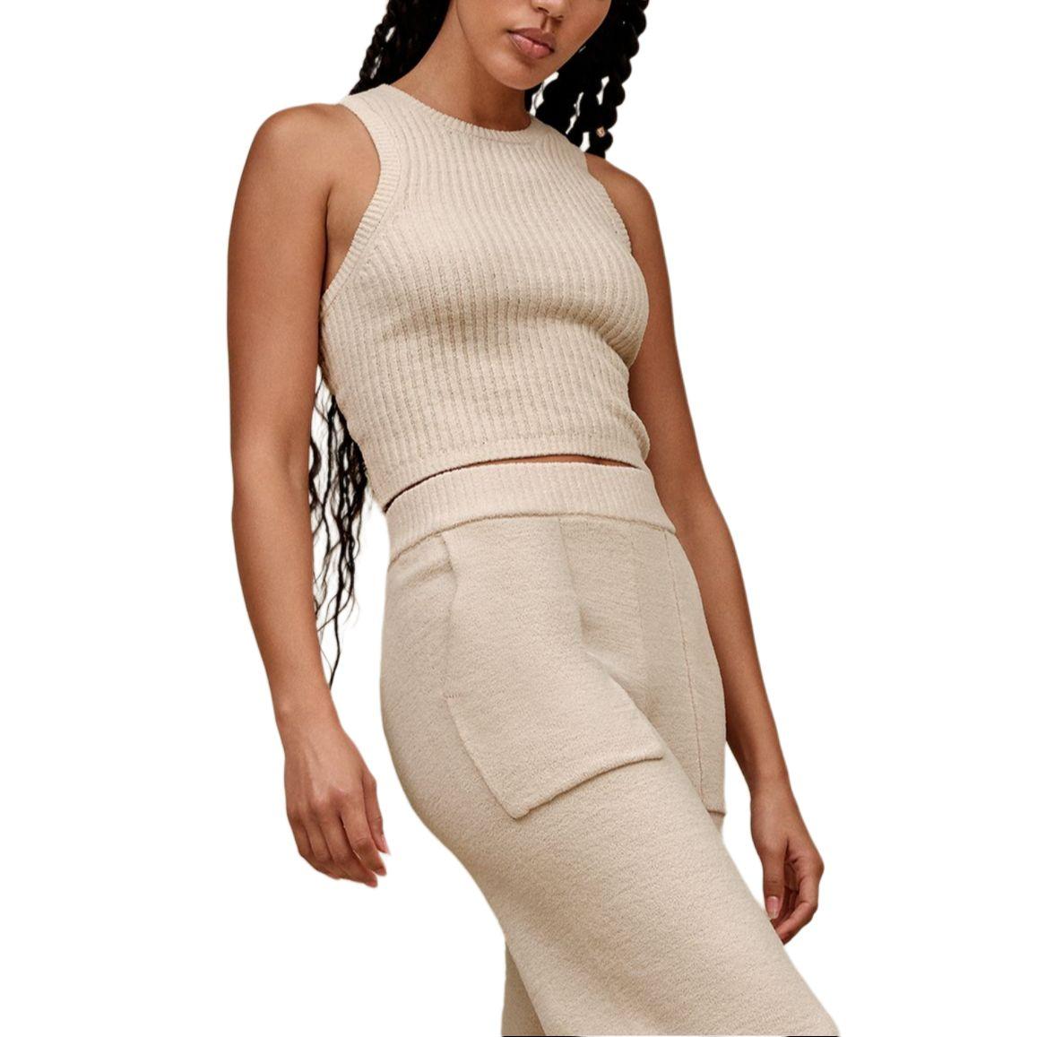 

UGG Solid Color Round Neck Sleeveless Vest Women tops Beige 1167376-SAN S