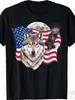 The Plus-Size Unisex T-Shirt Features Prints of The Bald Eagle, Wolf, And The American Flag, Showcasing American Pride.