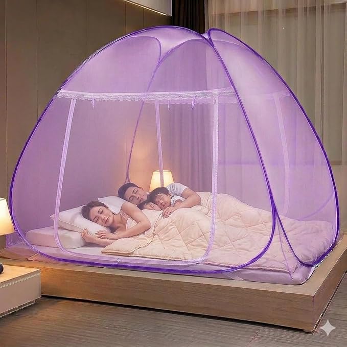 Premium Mosquito Net for Queen Size Double Bed (6 x 6 Feet), Easy Foldable Machardani with Corrosion Resistant PVC Coated Steel Frame