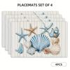 4/6pcs Shell Starfish Ocean Spring Summer Placemats, Rectangular Table Mats 12 X 18 Inches with Shell and Starfish Theme, Perfect for Kitchen Dining