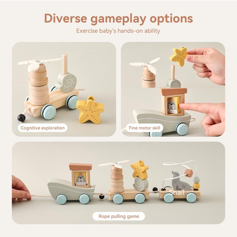 Wooden Montessori Pull-string Toy Develops Fine Motor Skills Kids Toy Suitable For Boys and Girls Christmas and Birthday Gift