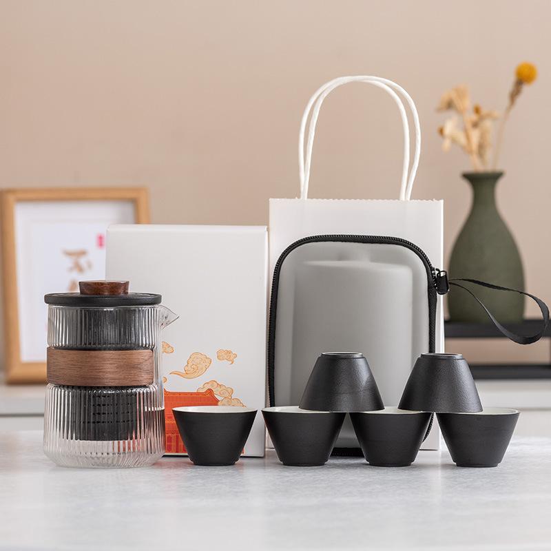 Yuanshan suet jade porcelain travel tea set outdoor set high-end celebration commemorative business souvenir gift box gift bag