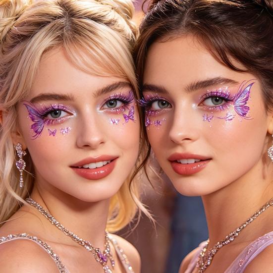 5 Sheets Glitter Butterfly Eye Stickers, Temporary Face Tattoos for Kids, Cartoon Decals for Festival Makeup, Party Decor