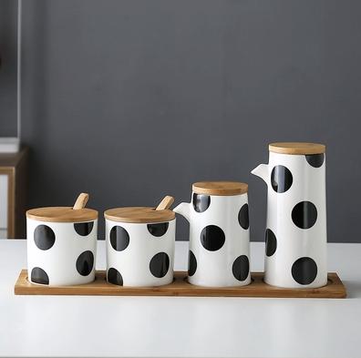 marble Ceramic Gravy Olive Oil Pot set Soy Sauce Vinegar Seasoning Can Oil Bottle Kitchen Cooking Tools Storage Bottles set