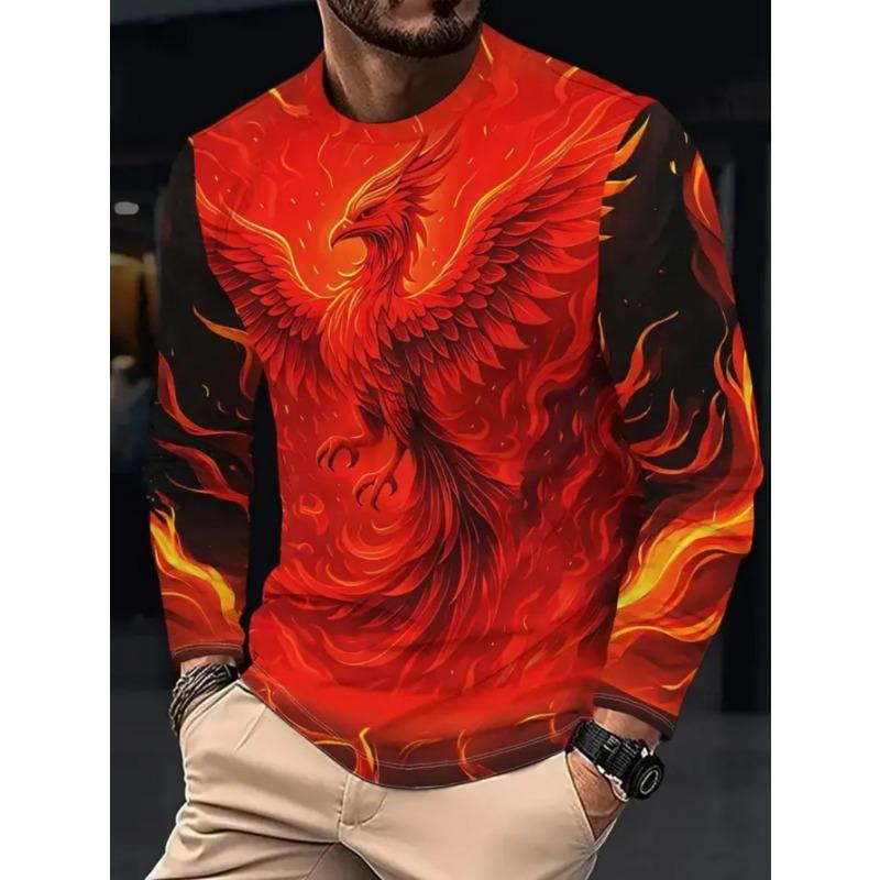 Men's casual daily long-sleeved T-shirt, with fashionable printed design, a comfortable and casual top that can be machine washed