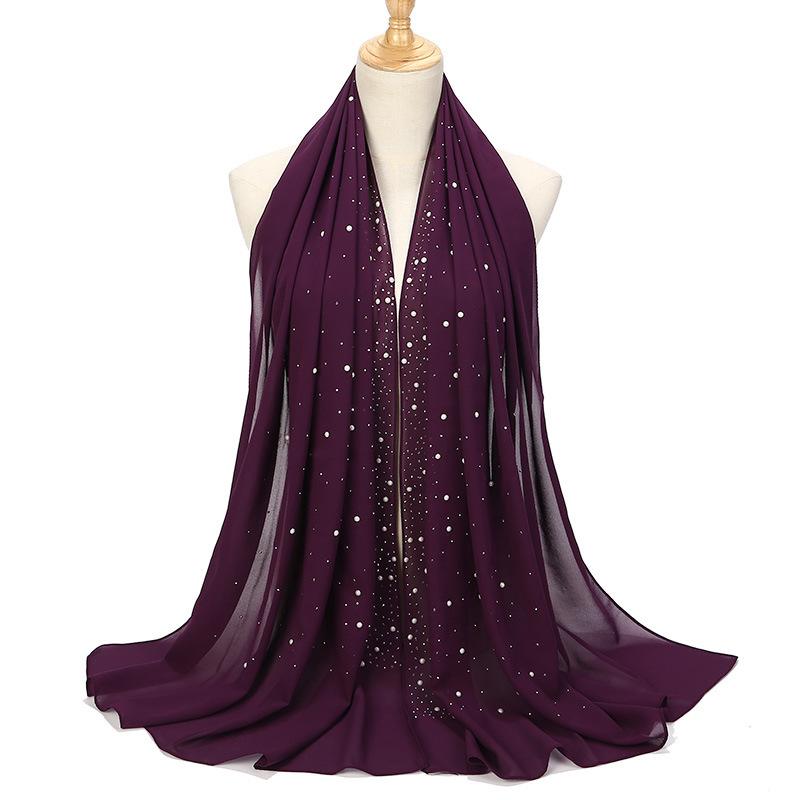Imitation Pearls Rhinestones Scarves Shawls Women Long Scarf Neckerchief Tudung Bawal Veil Turban Bandana Muslim Hijab Headscarf