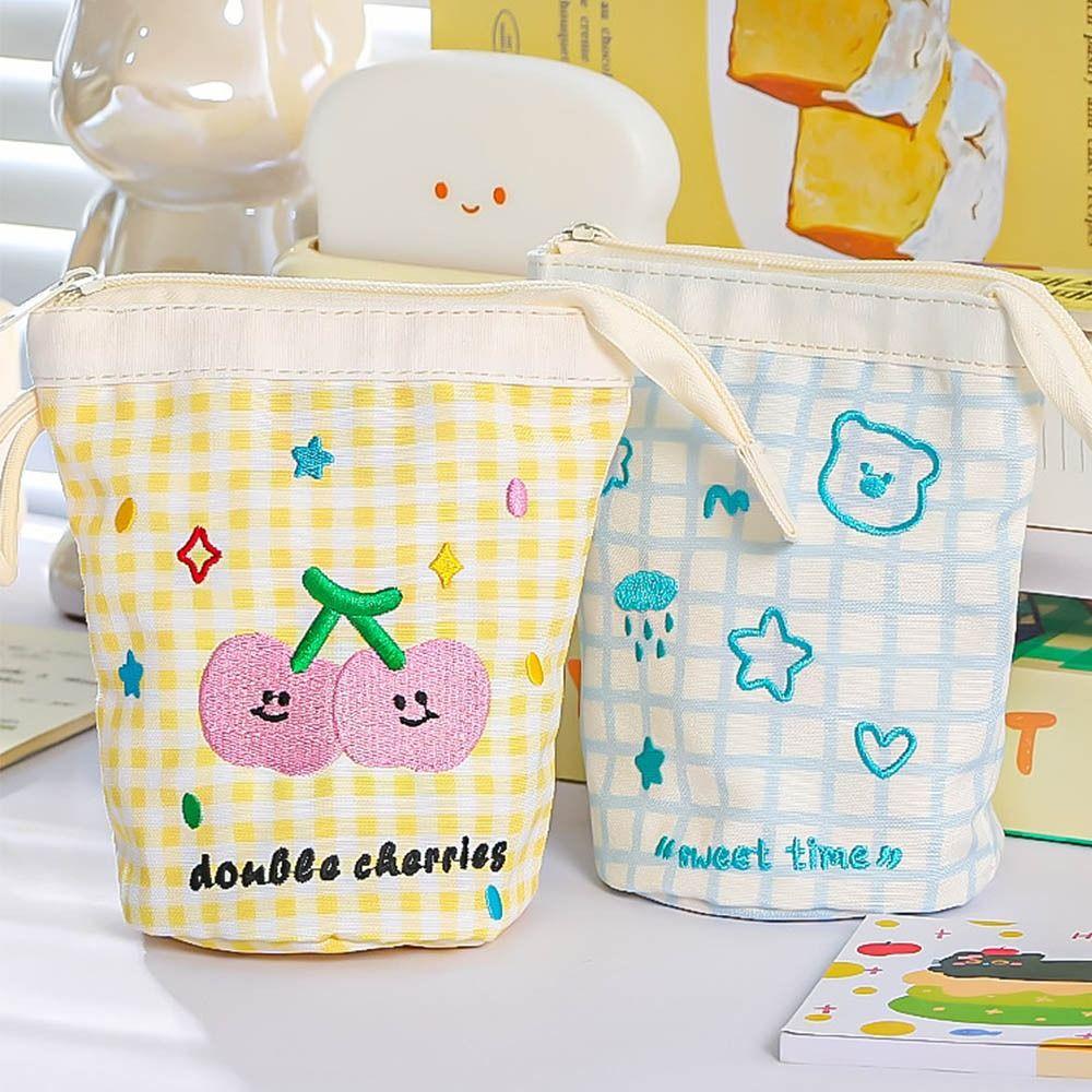 Large Capacity Cute Pencil Case Dopamine Stationery Storage Bag Fashion Plaid Pen Bag Gifts