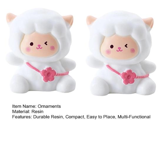 2Pcs Mini Resin White Miniature Sheep Figurines Tiny Resin Sheeps Figures Small Animals Lamb Figurine for Desk, Car Accessories