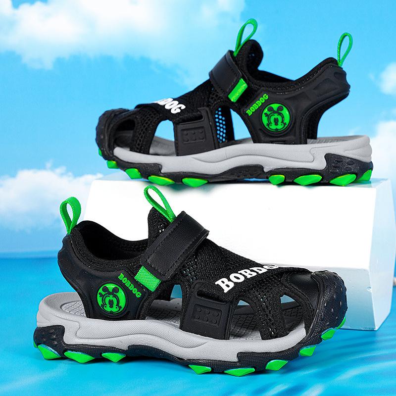 

Сандалии для мальчиков Babu bean 2025 лето новая сумка голова мягкая подошва нескользящая детская обувь мальчики спортивная пляжная обувь 39 чёрный