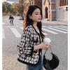 Giacchino Tweedino Profumato da Donna Plaid Bianco e Nero Nuovo Coreano Largo Piccolo Temperamento Top Corto