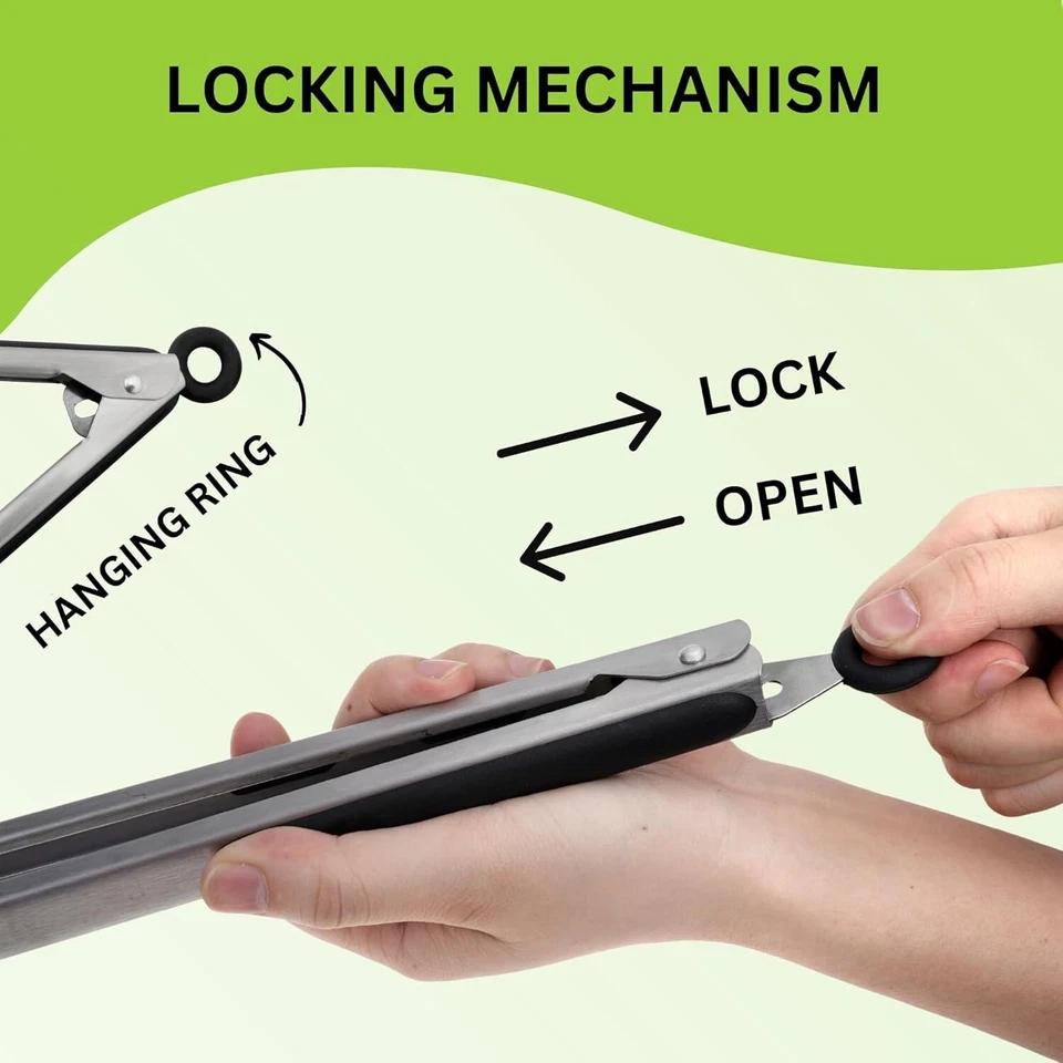 Hochwertige 9-Zoll Silikon-Küchenlebensmittelzange Edelstahl Grillzange Rutschfeste Clipklemme BBQ Salat-Servierzange zum Kochen