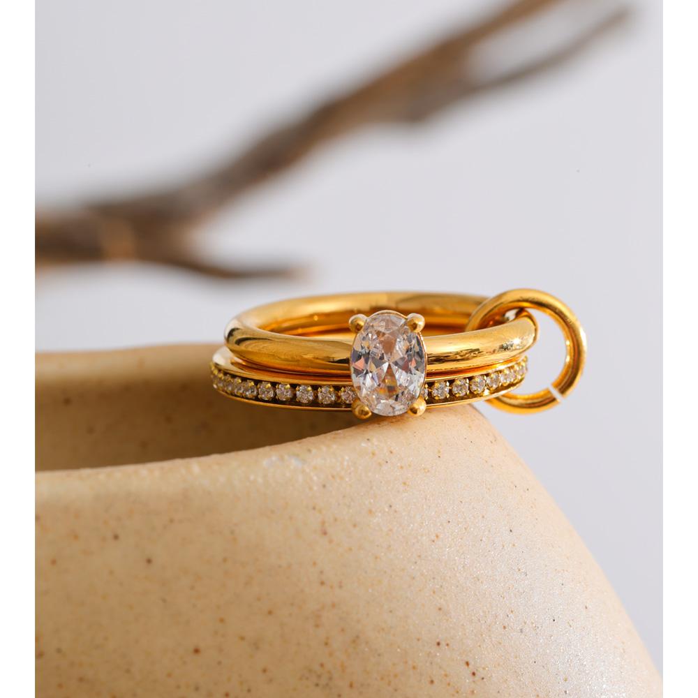 Yhpup Size 678 High Quality Bling Cubic Zirconia Stacked Ring Stainless Steel 2025 Popular Charm Jewelry 18k Gold PVD Plated