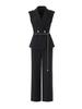 Women's Spring/Summer Age-Defying Suit Set: Waist-Cinched Vest & Draped Wide-Leg Pants.