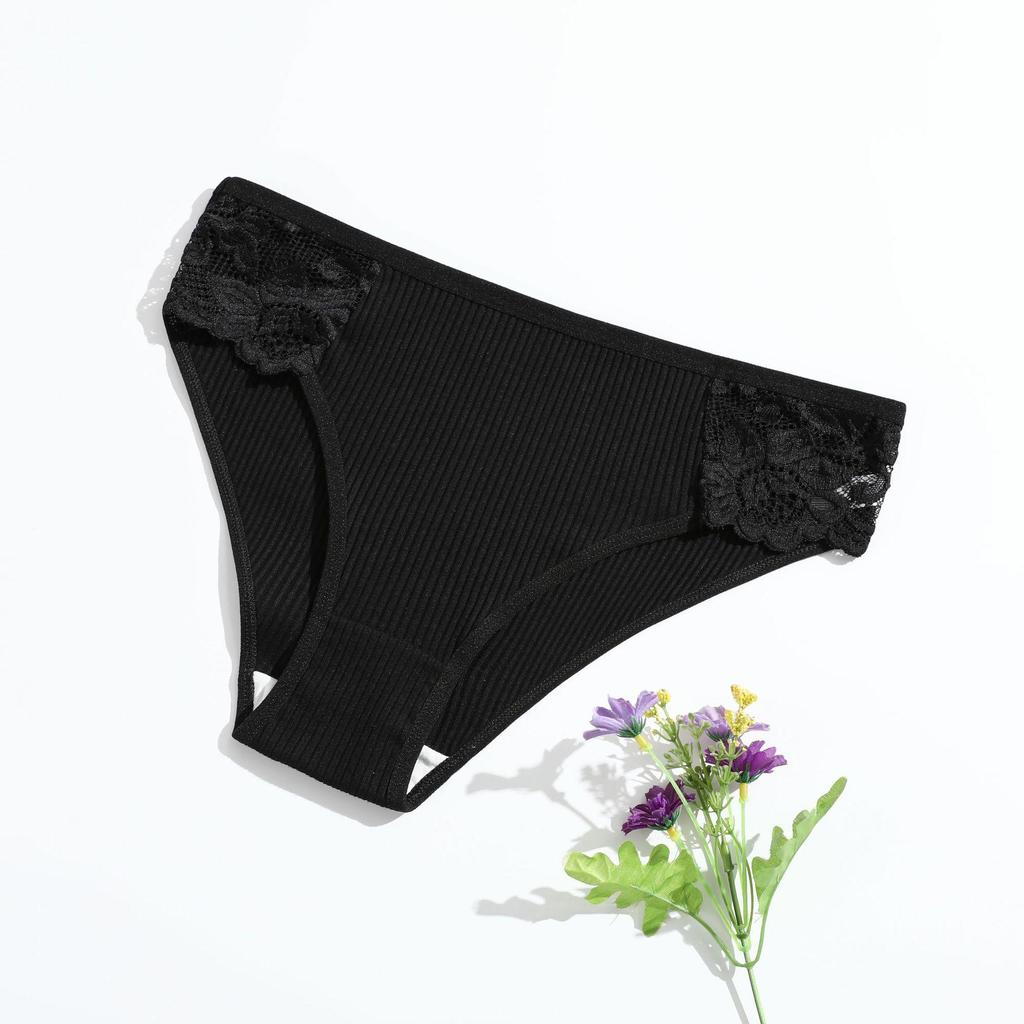 Women's Spring and Summer New Cotton Pure Color Thread Lace Breathable Double Layer Low Waisted Briefs