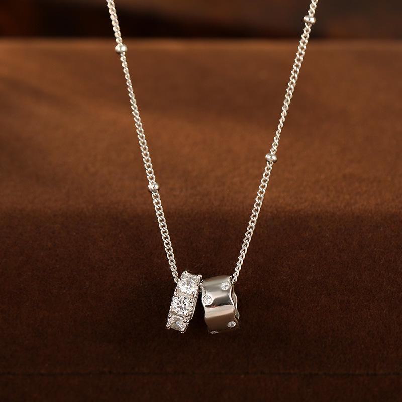 Banyan Tree S925 Silver Double Circle Diamond Necklace - Women's Luxury Clavicle Chain.